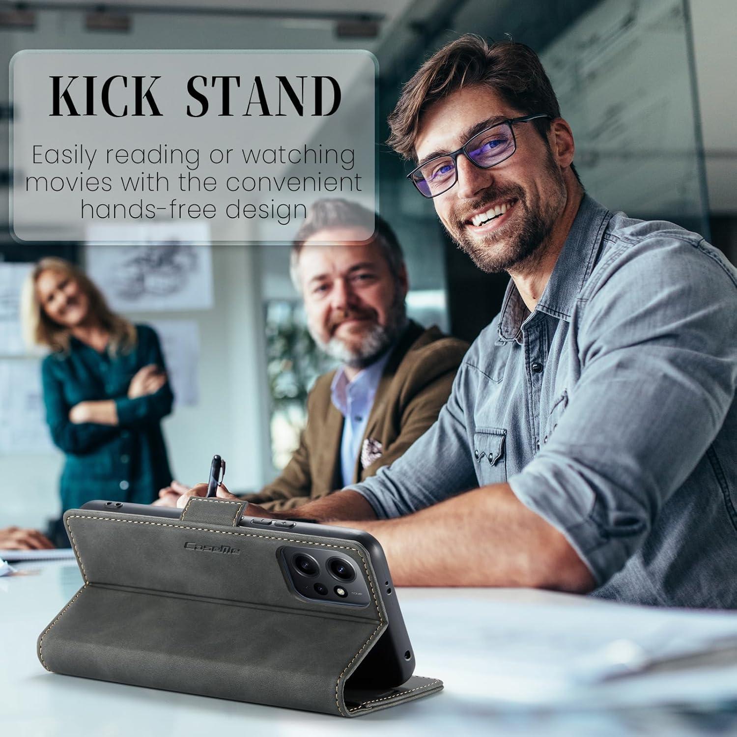 KZB Xiaomi Redmi Note 12 4G Leder Flip Hülle RFID Stand Grau