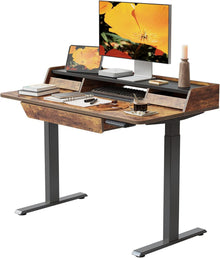 Elektrischer Stehschreibtisch mit 3 Schubladen 120x65 cm Schwarz/Braun