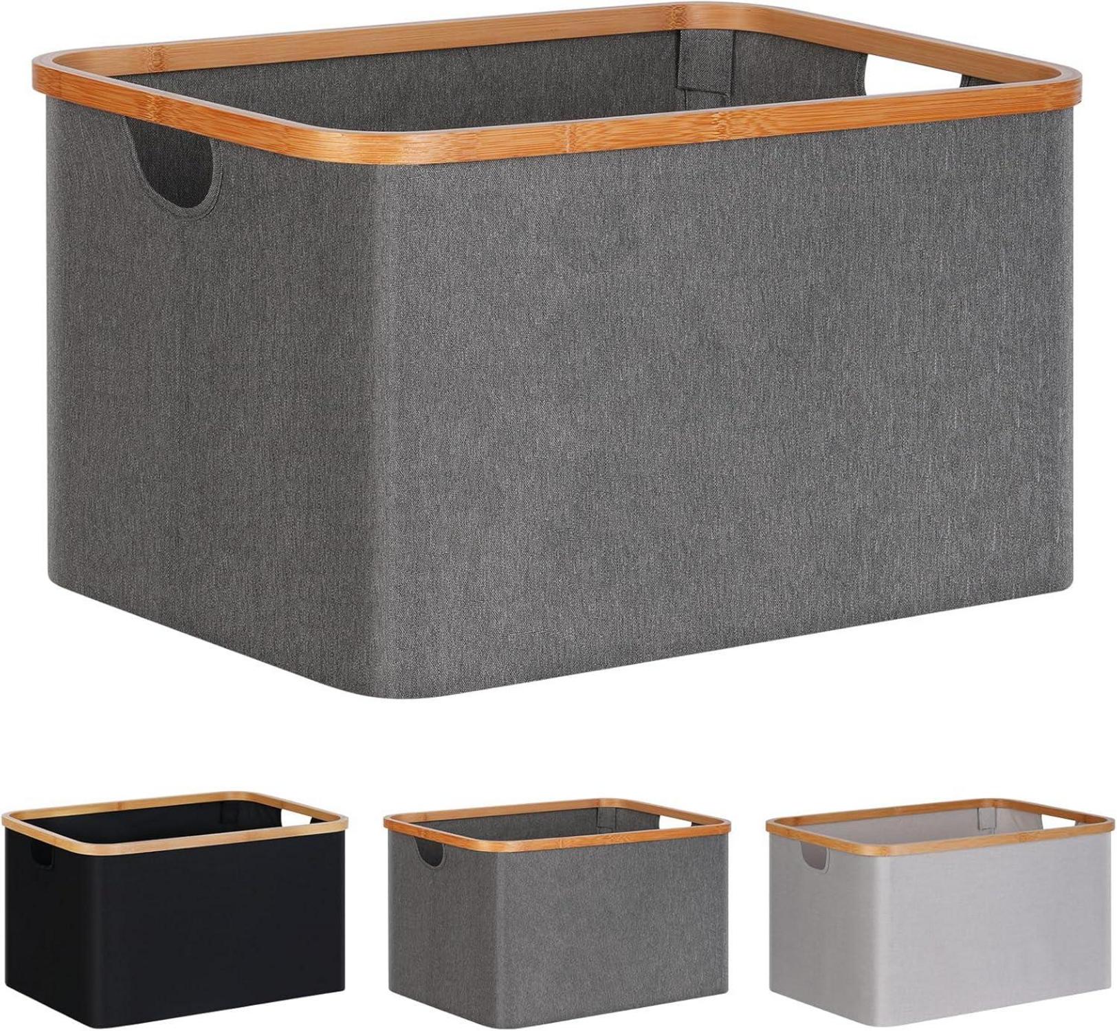 Faltbarer Wäschekorb 60L Bambus Stoff Aufbewahrung Grau