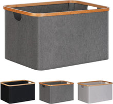 Faltbarer Wäschekorb 60L Bambus Stoff Aufbewahrung Grau