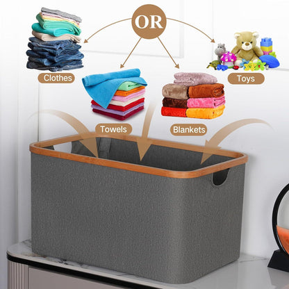 Faltbarer Wäschekorb 60L Bambus Stoff Aufbewahrung Grau