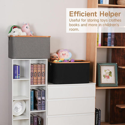 Hochwertiger Bambus Wäschekorb 60L Grau Faltbarer Storage Basket