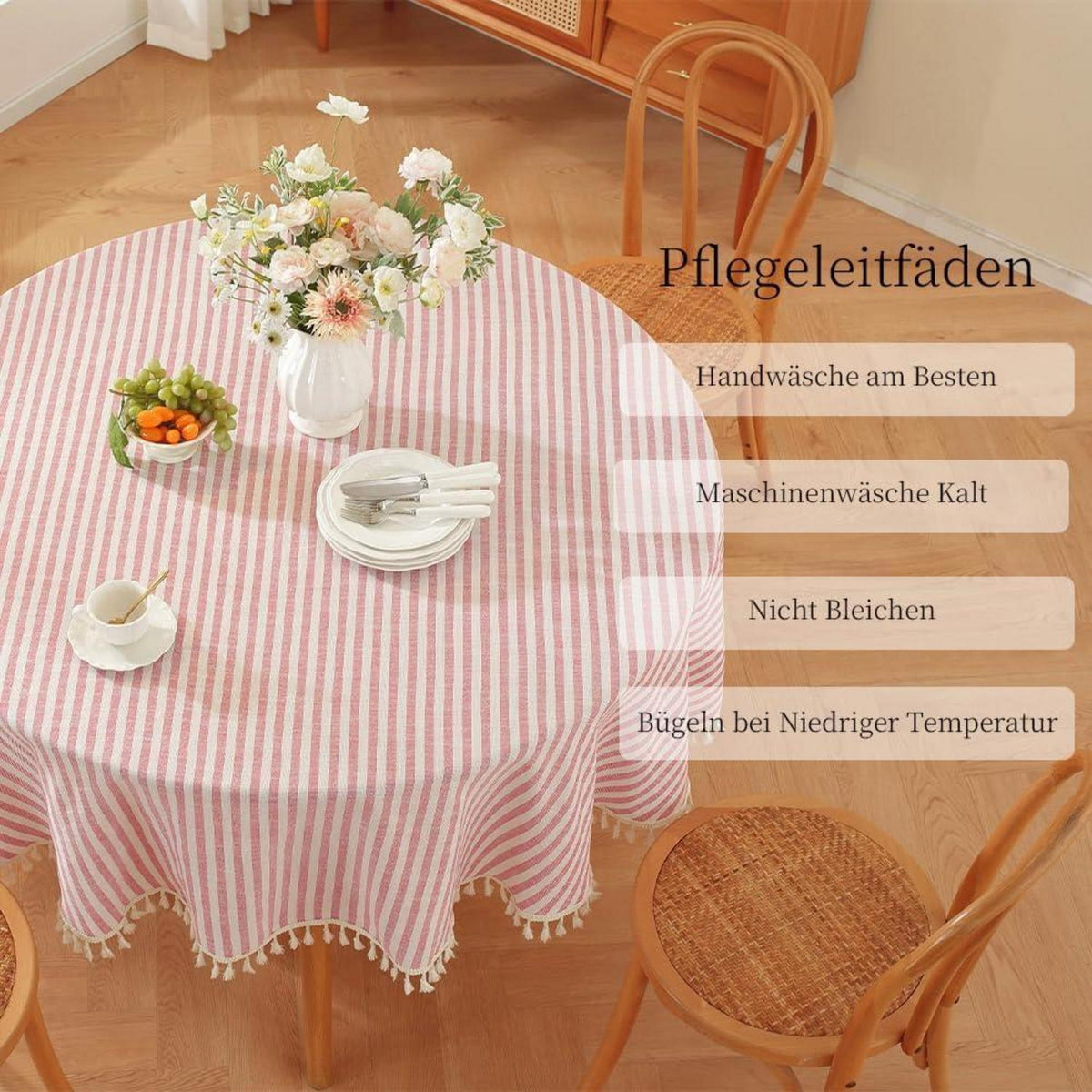 Runde Leinenoptik Tischdecke Rot | Abwaschbar & Vielseitig