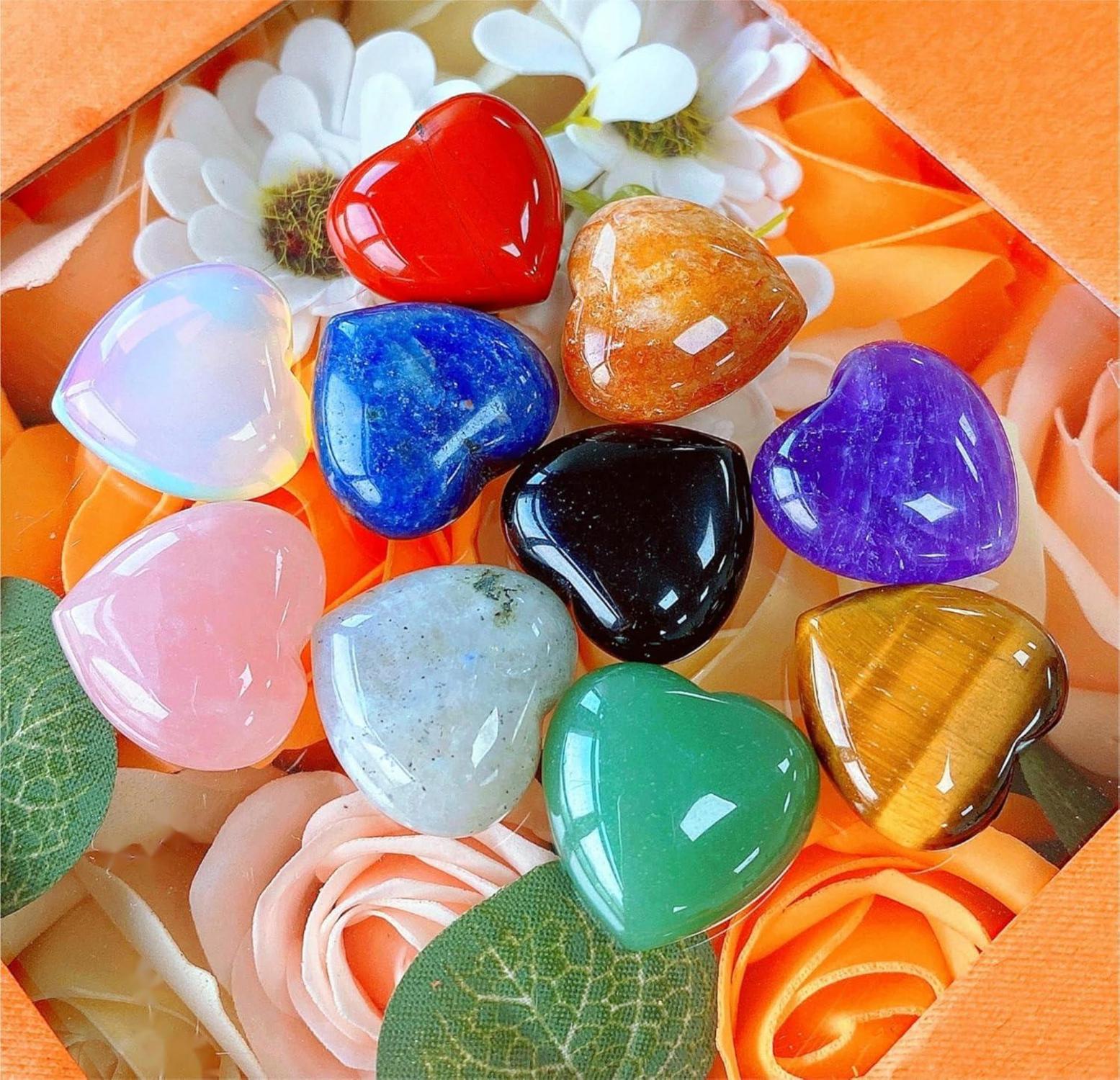 Herz Kristalle Edelsteine 10er Set für Dekoration & Meditation