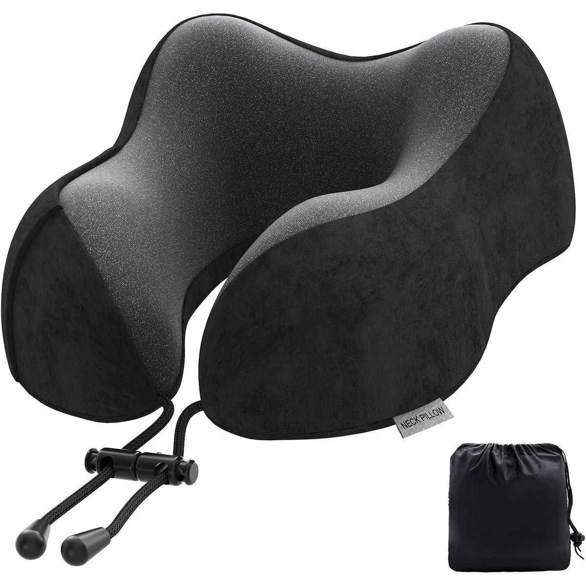 Nackenkissen Reise aus Memory Foam mit samtweichem Bezug (Schwarz)