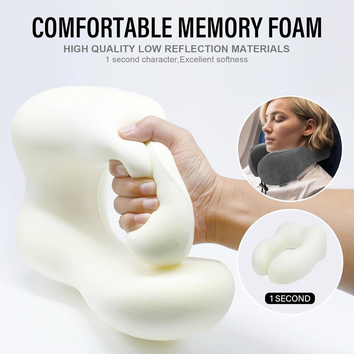 Nackenkissen Reise aus Memory Foam mit samtweichem Bezug (Schwarz)