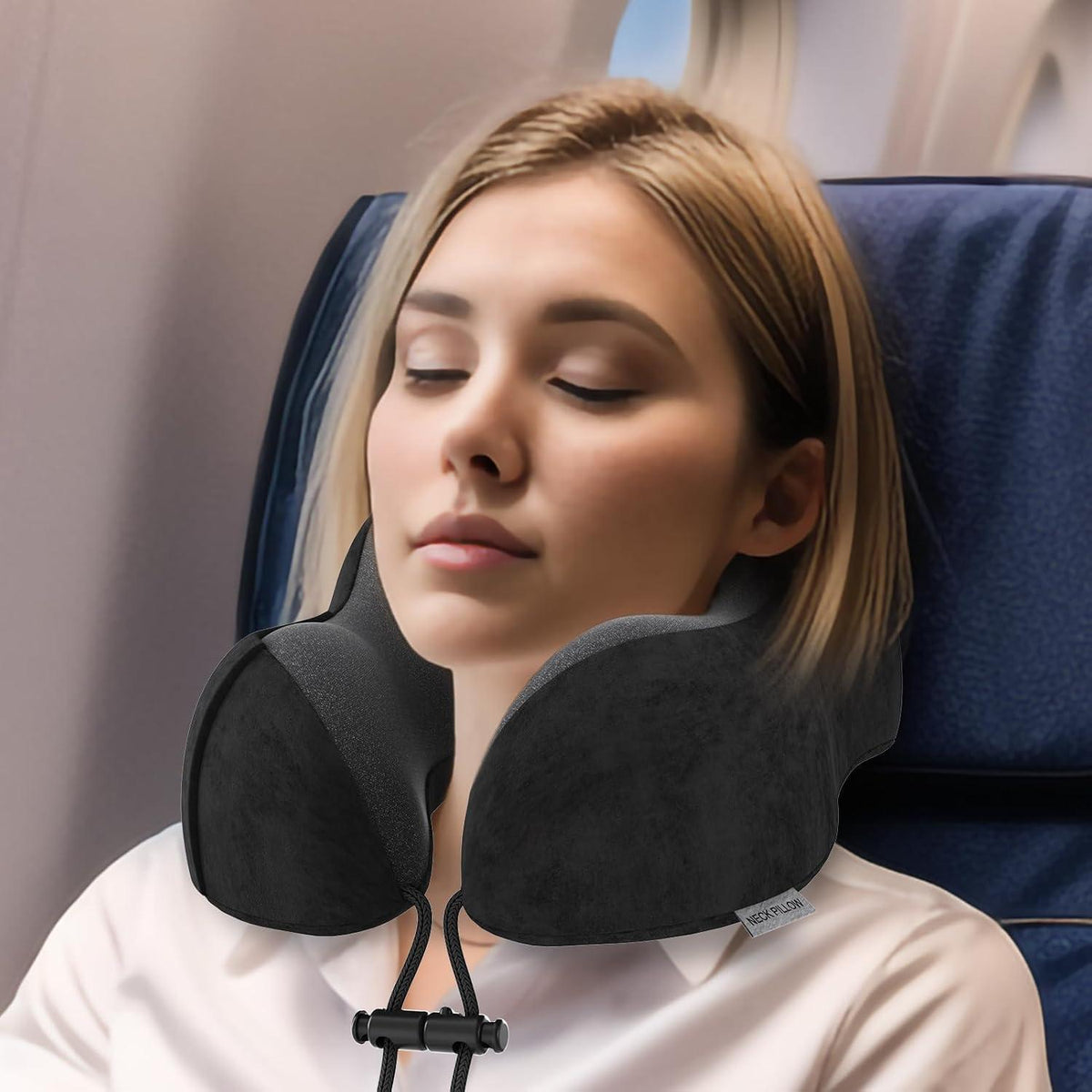 Nackenkissen Reise aus Memory Foam mit samtweichem Bezug (Schwarz)