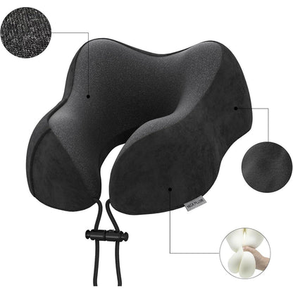 Nackenkissen Reise aus Memory Foam mit samtweichem Bezug (Schwarz)