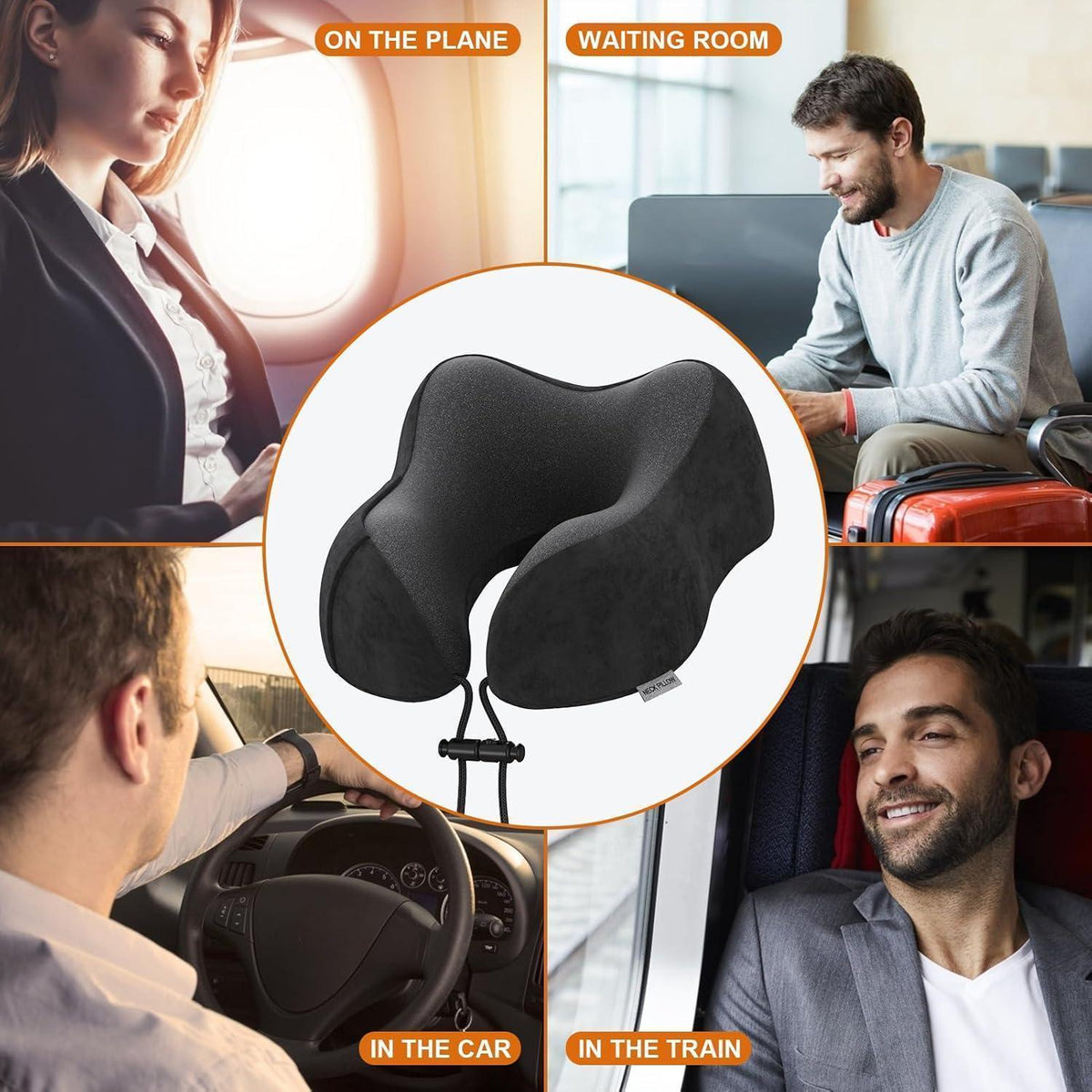 Nackenkissen Reise aus Memory Foam mit samtweichem Bezug (Schwarz)