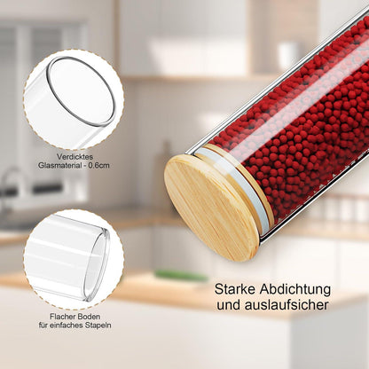 12er Set Gewürzgläser mit Bambusdeckel und Etiketten - 500ml