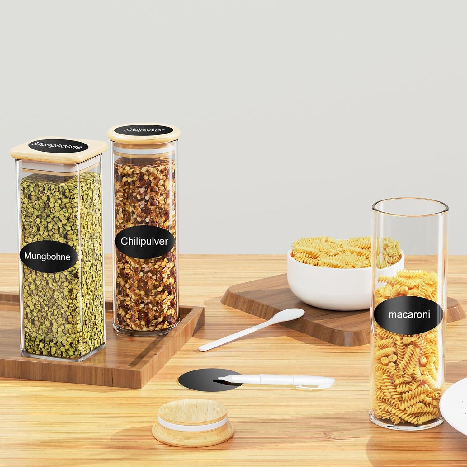 Gewürzgläser Set - 12 x 500ml Glasbehälter Bambusdeckel Vorratsdosen