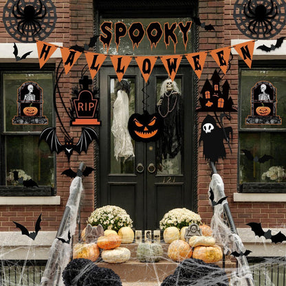 Halloween Deko Set 38 Teile Horror Spinnennetz Fledermaus Girlande
