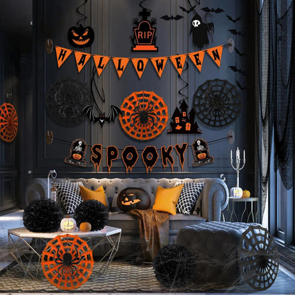 Halloween Deko Set 38Stück Outdoor Garten Spinnennetz Fledermaus Girlande
