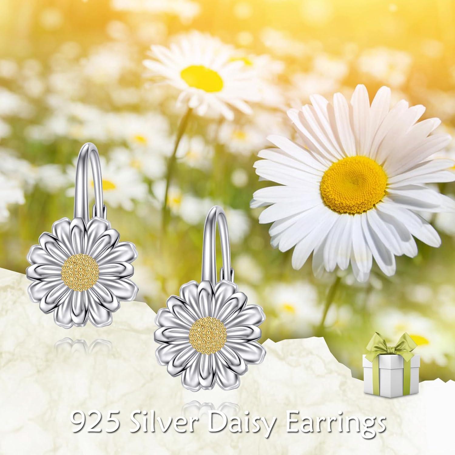 Damen Gänseblümchen Leverback Ohrringe 925 Silber Blumen Geschenke
