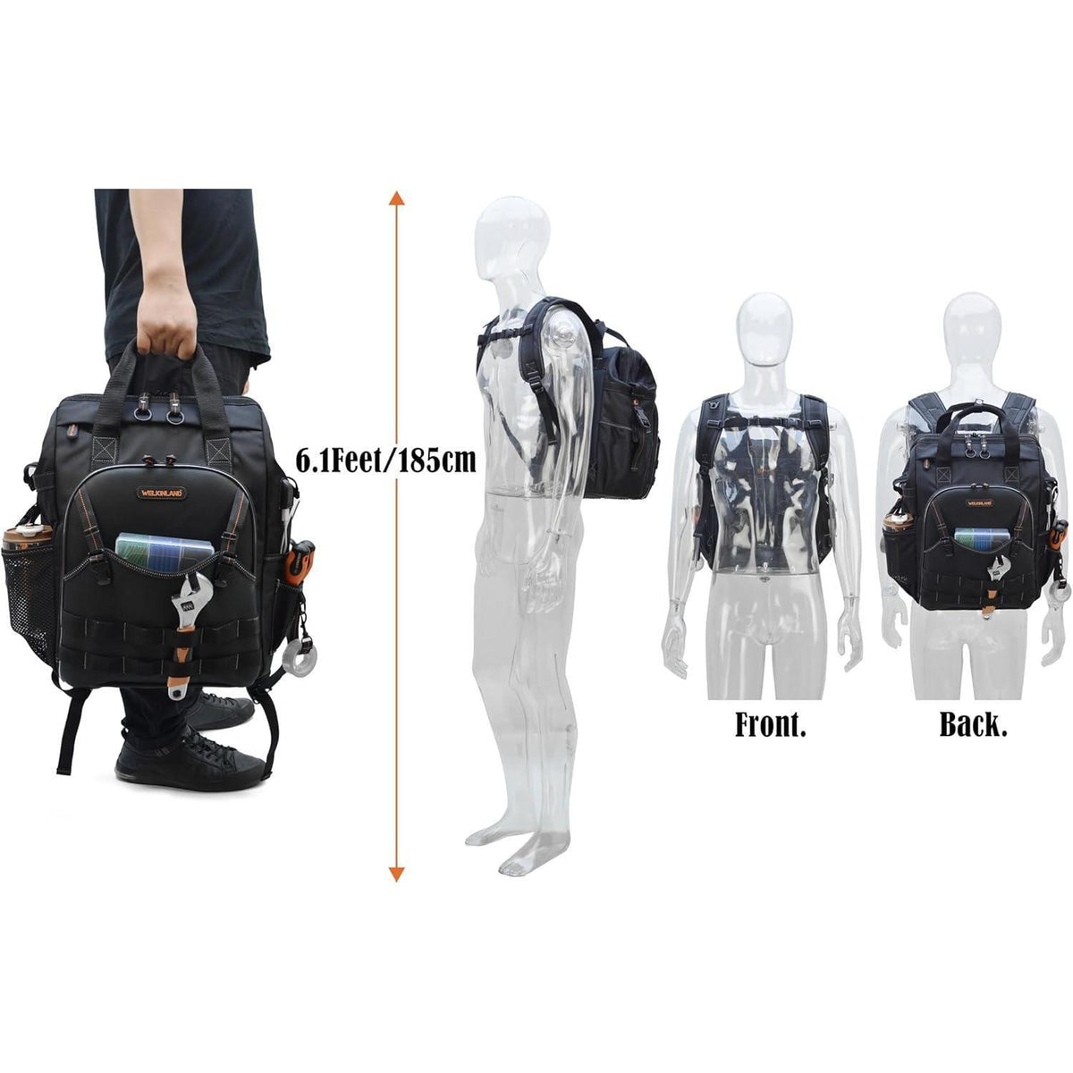 Werkzeugrucksack mit 55 Taschen, strapazierfähig und gepolstert