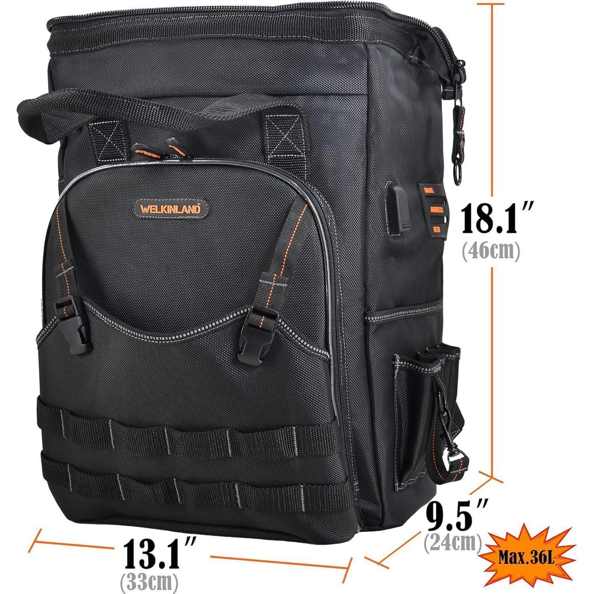 Werkzeugrucksack mit 55 Taschen, strapazierfähig und gepolstert