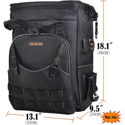 Werkzeugrucksack mit 55 Taschen, strapazierfähig und gepolstert
