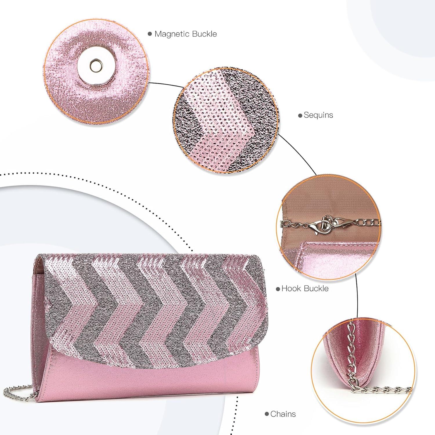 Damen Clutch Pailletten Umhängetasche Schultertasche Party Schwarz