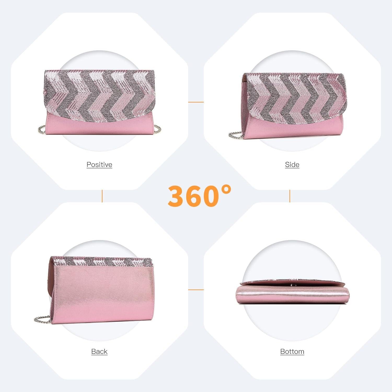 Miss Lulu Damen Clutch Kettentasche Pailletten Schultertasche Gold