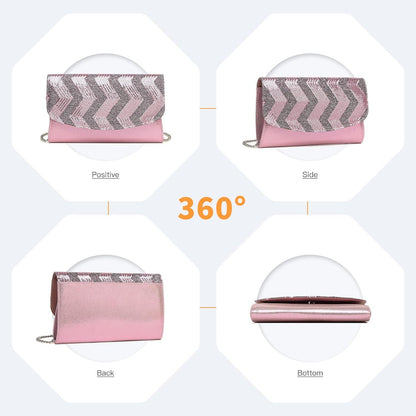 Miss Lulu Damen Clutch Kettentasche Pailletten Schultertasche Gold