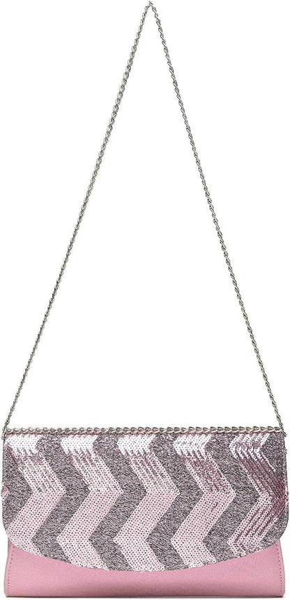 Miss Lulu Damen Clutch Kettentasche Party Pailletten Schultertasche