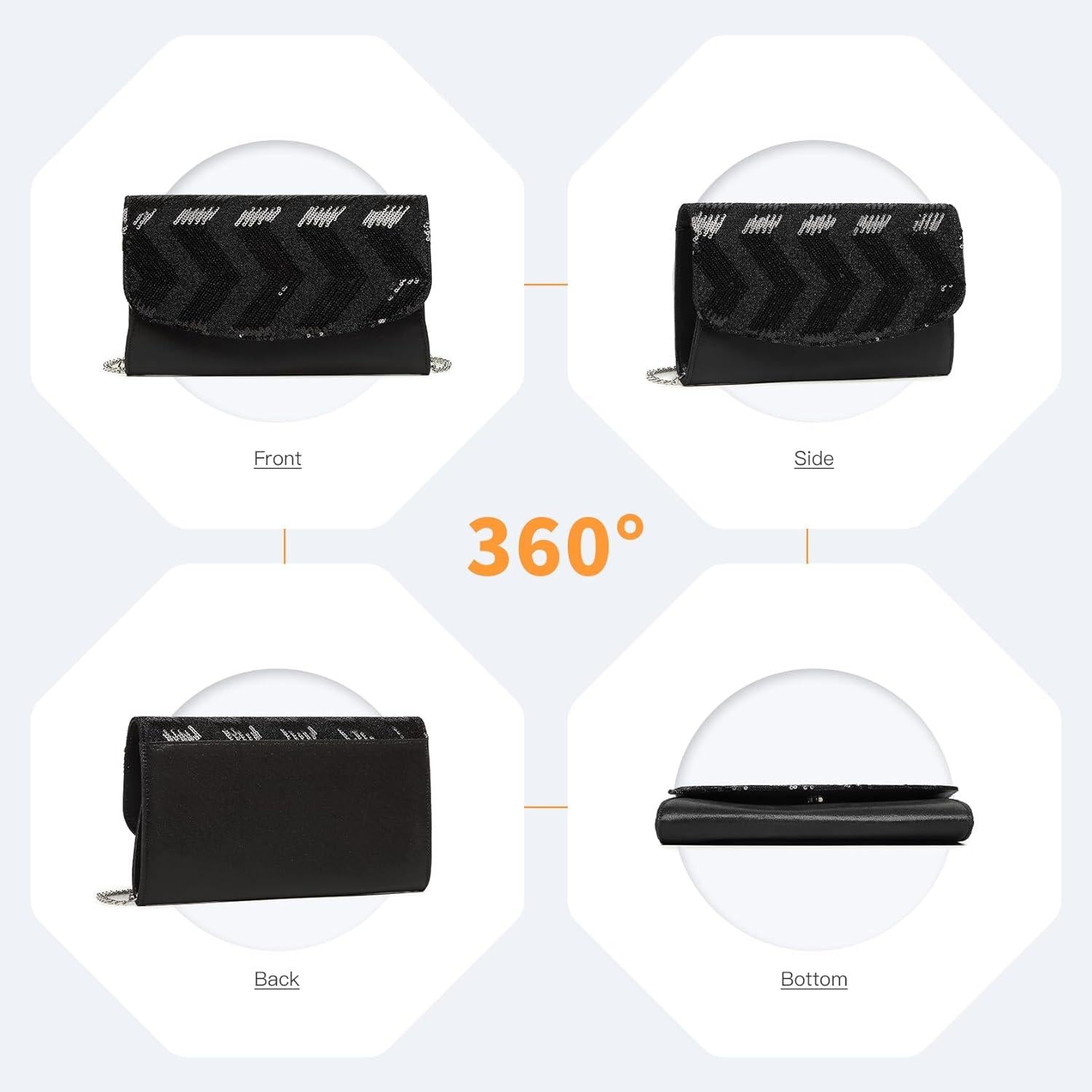 Damen Pailletten Clutch Abendtasche: Party Kettentasche Umhängetasche