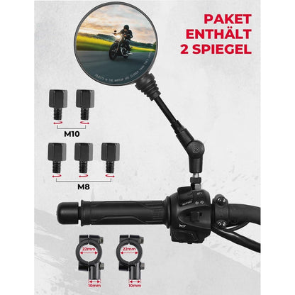 KEMIMOTO E-Geprüfter Universal Motorrad Rückspiegel 8mm 10mm