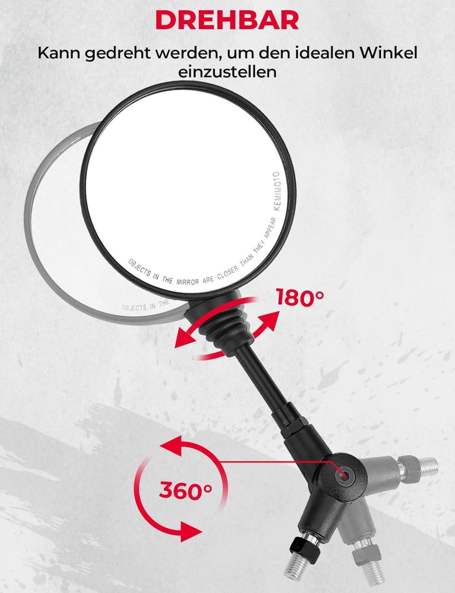 Motorrad Rückspiegel E-geprüft Universal 8mm 10mm Halterung ABS-Rückspiegel