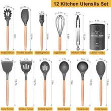 12-teiliges Silikon Küchenhelfer Set mit Holzgriff in Grau