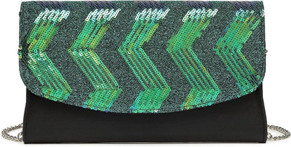 Schwarze Pailletten Clutch für Damen - Party Umhängetasche
