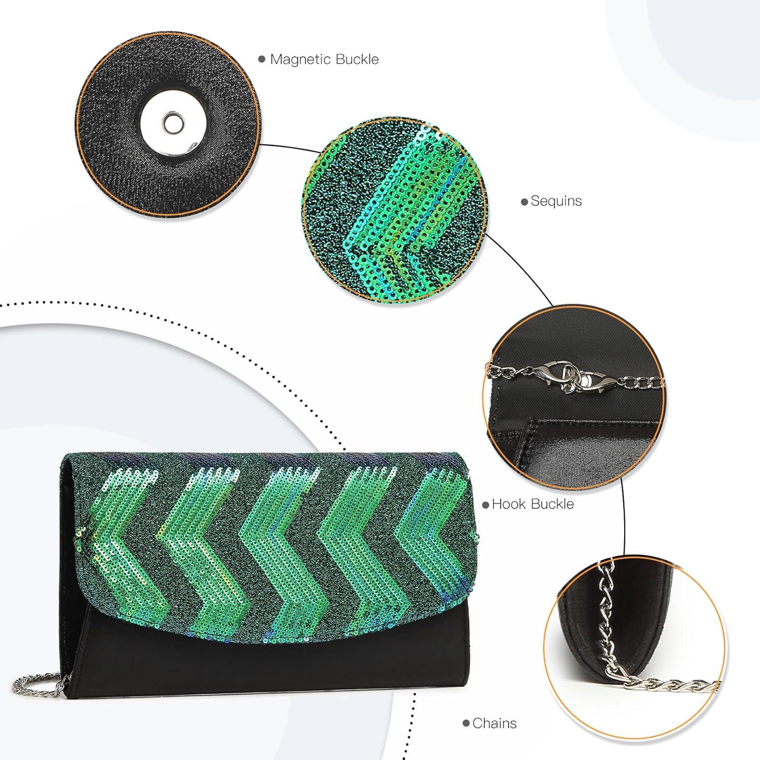 Schwarze Pailletten Clutch für Damen - Party Umhängetasche