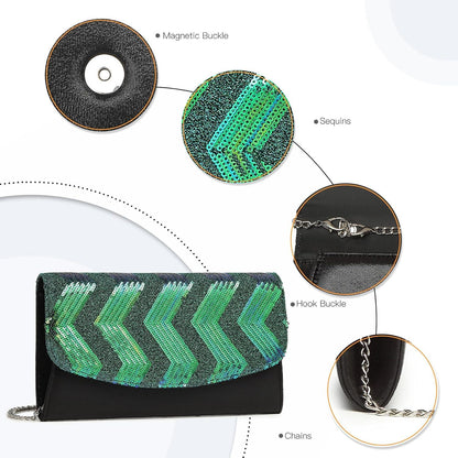 Schwarze Pailletten Clutch für Damen - Party Umhängetasche