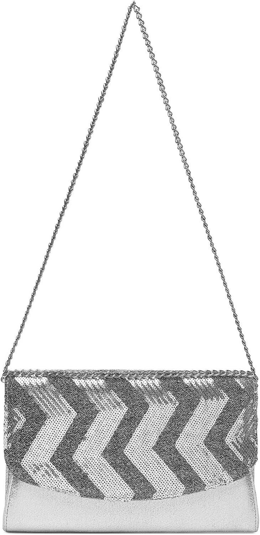 Miss Lulu Damen Clutch Kettentasche Brieftasche Umhängetasche Pailletten Silber