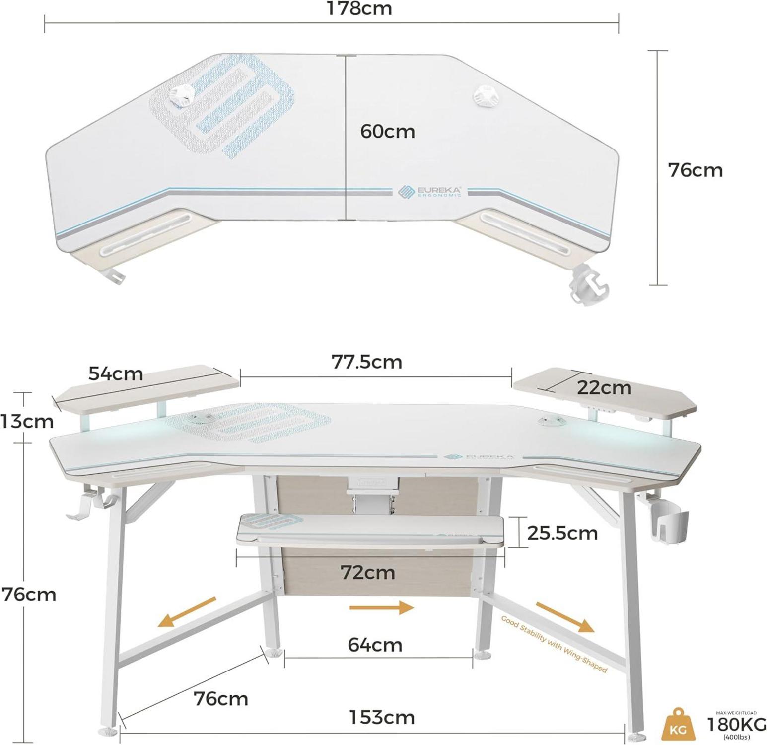 Ergonomischer Gaming Tisch mit LED und Flügelform