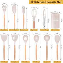 12-teiliges Silikon Kochutensilien Set mit Holzgriff und