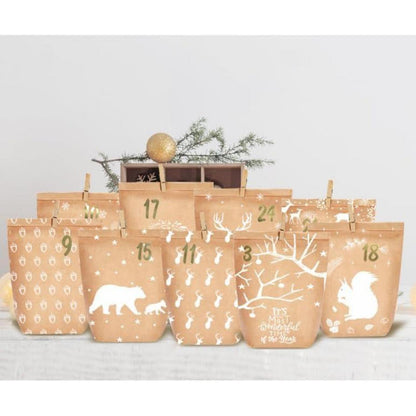 Adventskalender zum Befüllen Weihnachtstüten DIY Waldtiere