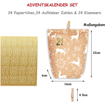 Adventskalender zum Befüllen Weihnachtstüten DIY Waldtiere