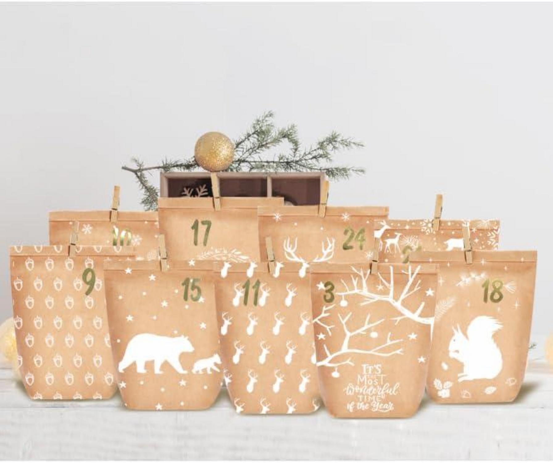 Adventskalender zum Befüllen Weihnachtstüten DIY Waldtiere