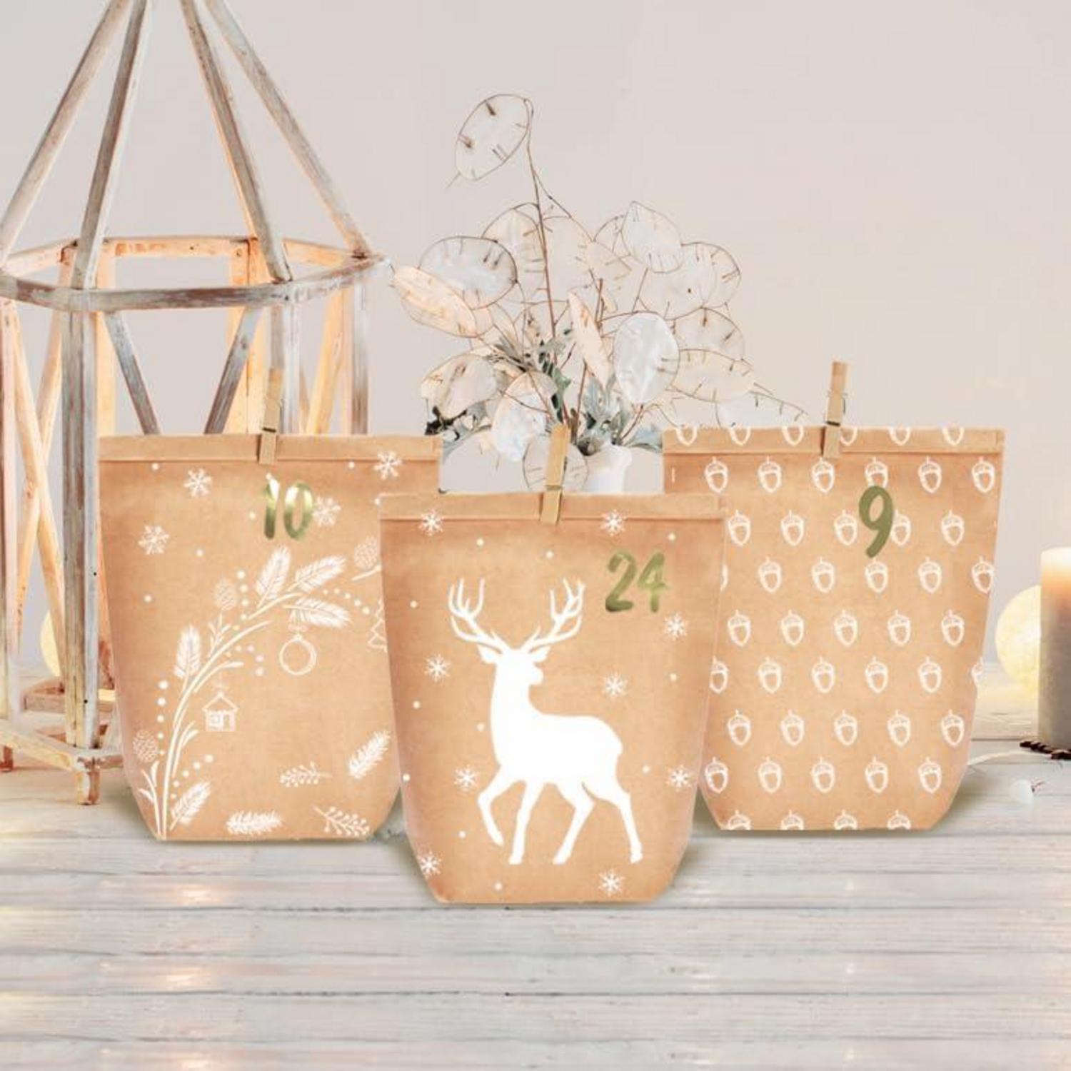 Adventskalender Papiertüten zum Basteln 24er Set Weihnachtswald