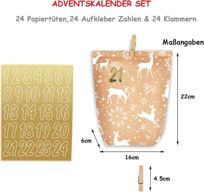 Adventskalender zum Befüllen 24 Weihnachtskalender Papiertüten DIY