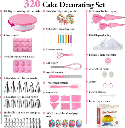 Torten Zubehör Set Drehbarer Tortenständer Spritztüllen Backzubehör 320 Stück