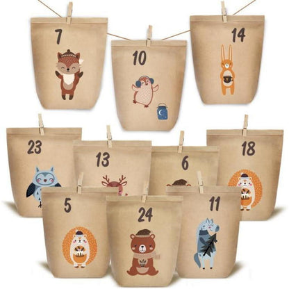 Adventskalender zum Befüllen Kraftpapiertüten Weihnachtswald