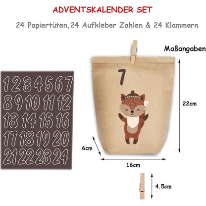 Adventskalender zum Befüllen Kraftpapiertüten Weihnachtswald