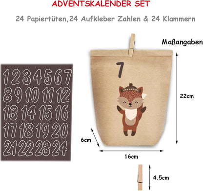 Adventskalender 24 Kraftpapier Tüten DIY Weihnachtswald Kinder