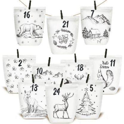 Adventskalender zum Selbstbefüllen Weiß mit Weihnachtswald