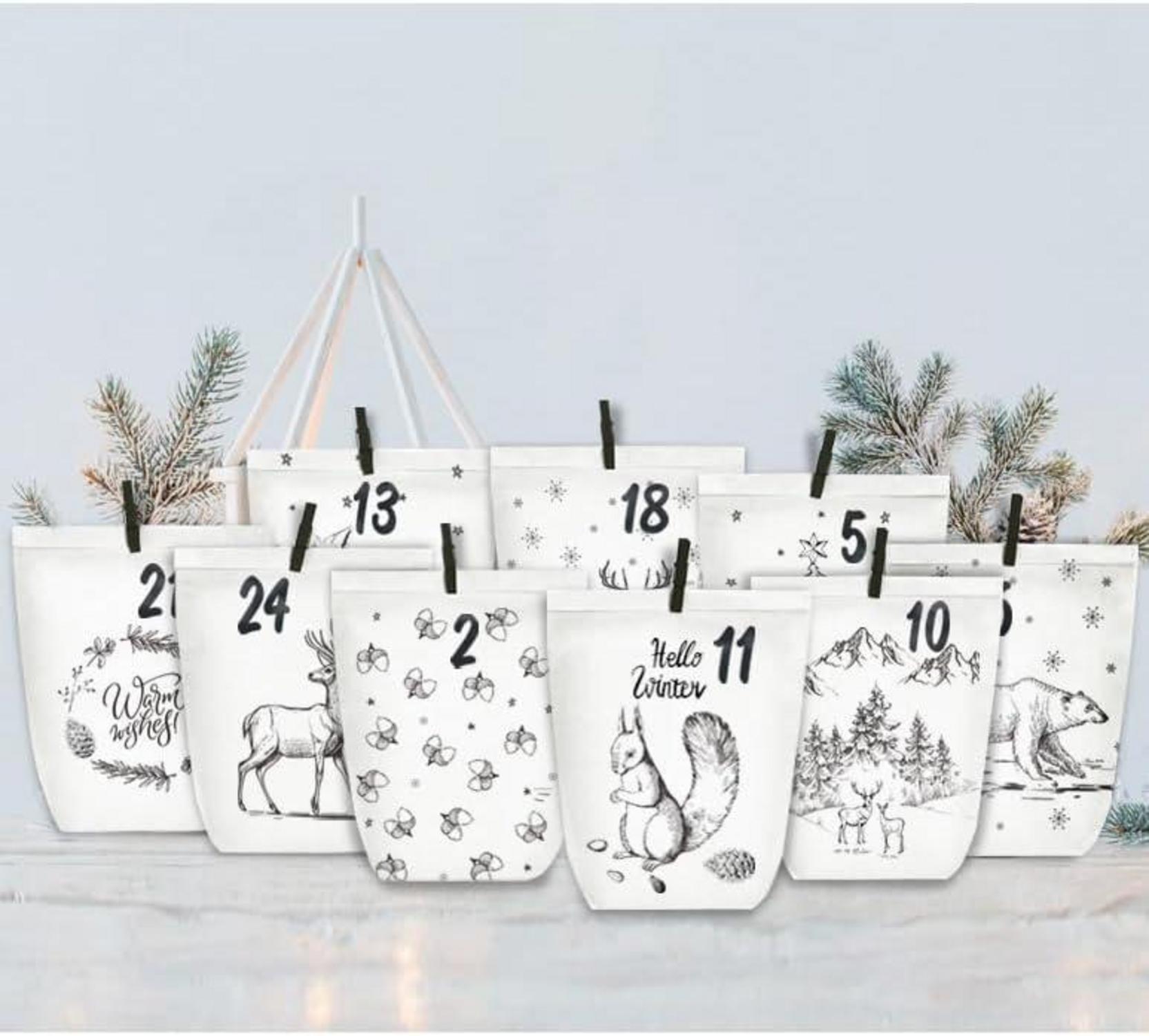 Adventskalender zum Selbstbefüllen Weiß mit Weihnachtswald