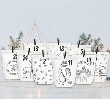 Adventskalender zum Selbstbefüllen Weiß mit Weihnachtswald
