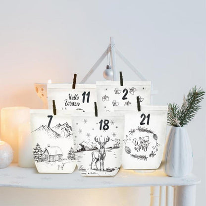 Adventskalender zum Befüllen Weiß Schwarz Weihnachtswald DIY Tüten Kinder Erwachsene