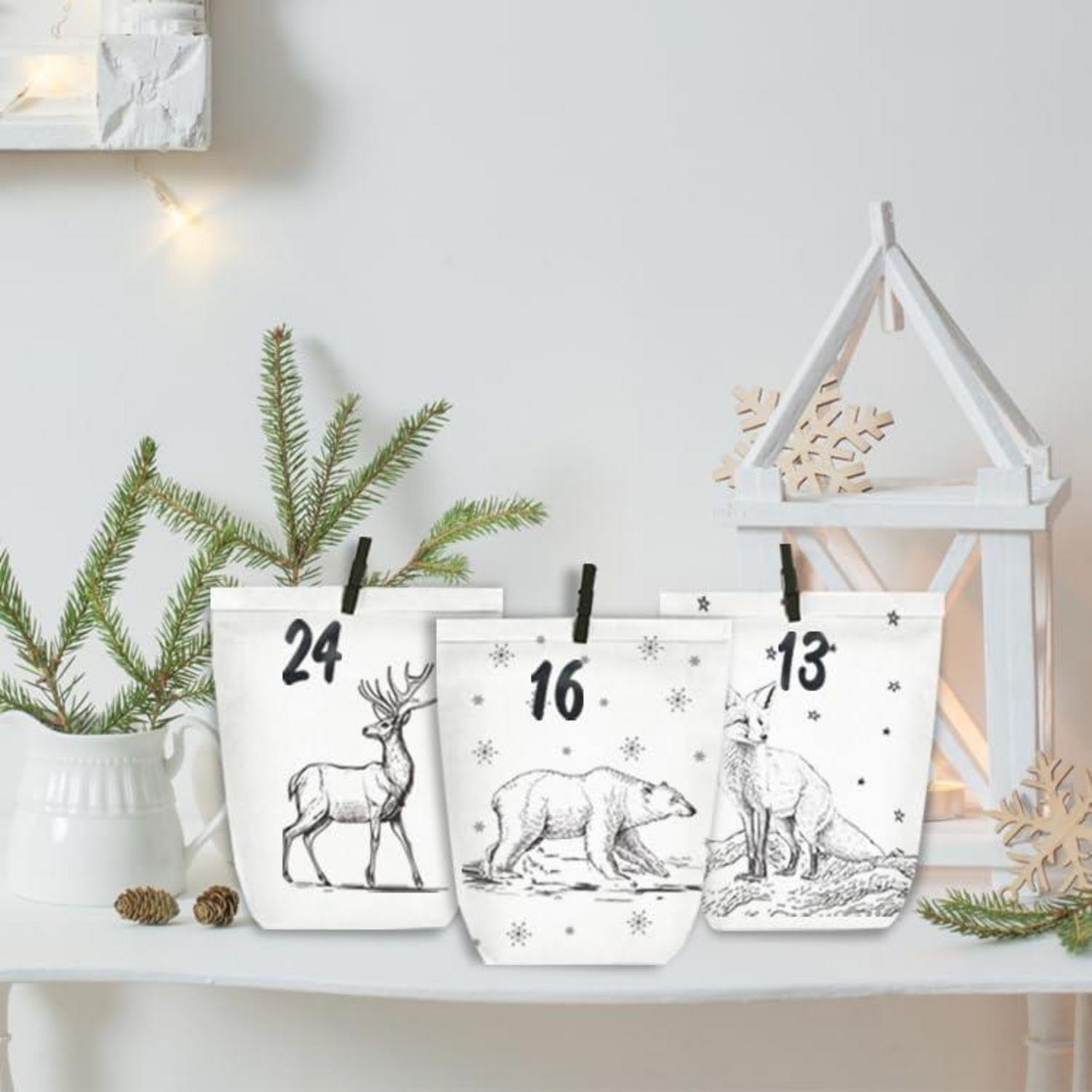Adventskalender zum Befüllen DIY Weihnachtstüten Kraftpapier Schwarz