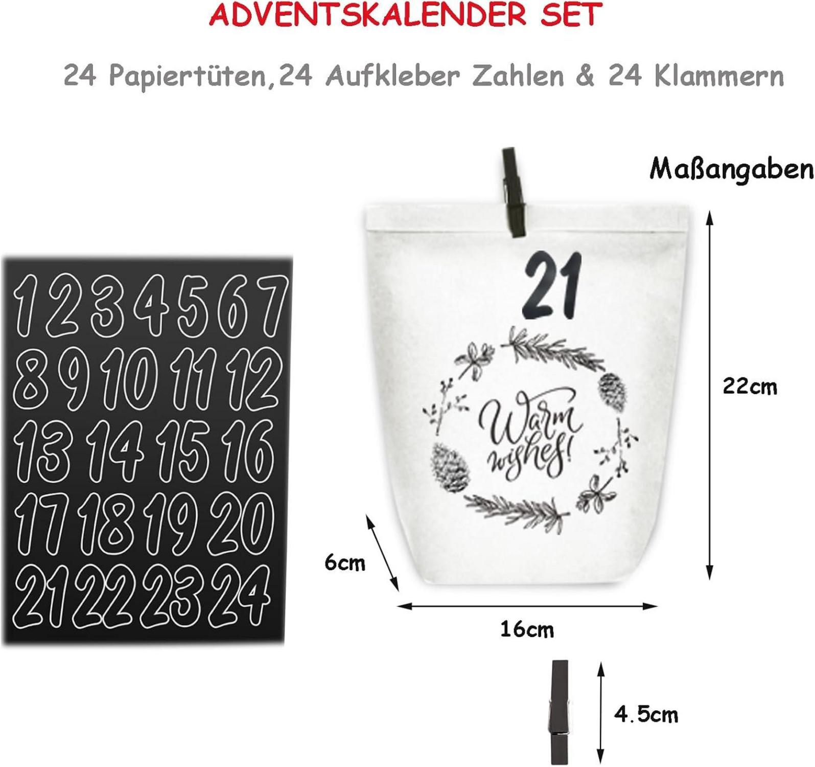 Adventskalender zum Befüllen 24 Weihnachtstüten Bastelset